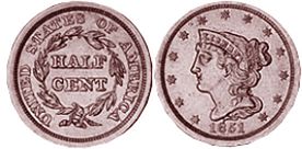 États-Unis pièce half cent 1851