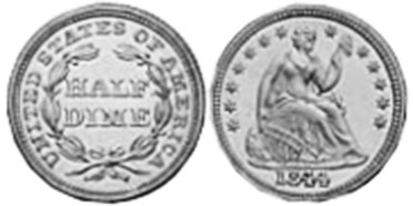 US coin half dime 1844