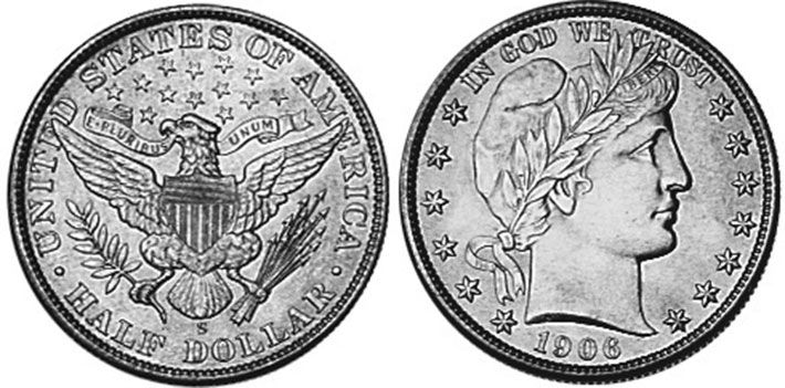 US coin 1/2 dollar 1906