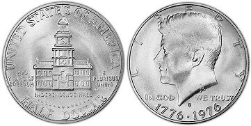 États-Unis pièce 1/2 dollar 1964 Bicentennial argent