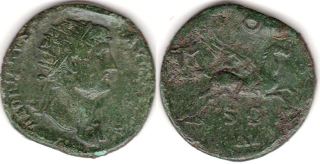 moneda Imperio Romano Hadrian Dupondius moneda Imperio Romano Hadrian Dupondius