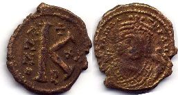 coin Byzantine Maurice half follis coin Byzantine Maurice half follis