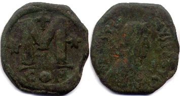 coin Byzantine Justin I follis coin Byzantine Justin I follis