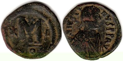 coin Byzantine Justin I follis coin Byzantine Justin I follis