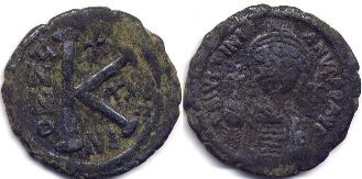 coin Byzantine Justinianus I half follis coin Byzantine Justinianus I half follis