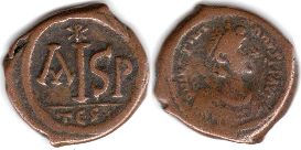 coin Byzantine Justinianus I 16 nummi coin Byzantine Justinianus I 16 nummi
