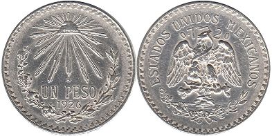 Mexico coin 1 peso 1926 (1920, 1921, 1922, 1923, 1924, 1925, 1926, 1927, 1932, 1933, 1934, 1935, 1938, 1940, 1943, 1944, 1945)