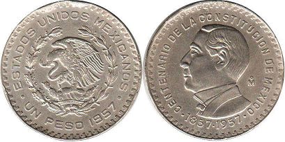 Mexico coin 1 1957 Centenary of the Constitution