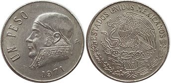 Mexico coin 1 peso 1971 (1970, 1971, 1972, 1974, 1975, 1976, 1977, 1978, 1979, 1980, 1981, 1982, 1983)