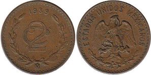 Mexico coin 2 centavos 1939 (1905, 1906, 1920, 1921, 1922, 1924, 1925, 1926, 1927, 1928, 1929, 1935, 1939, 1941)