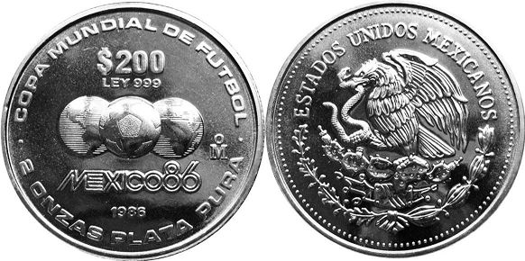 Mexico coin 200 Pesos 1986 Soccer world cup