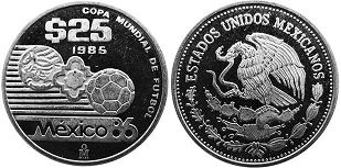 Mexico coin 25 Pesos 1985 Soccer world cup