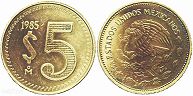 Mexico coin 5 pesos 1985