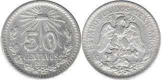 Mexico coin 50 centavos 1920 (1919, 1920, 1921, 1925, 1937, 1938, 1939, 1942, 1943, 1944, 1945)