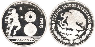 Mexico coin 50 Pesos 1985 Soccer world cup