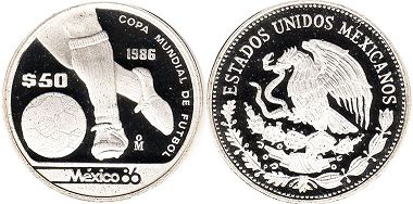 Mexico coin 50 Pesos 1986 Soccer world cup