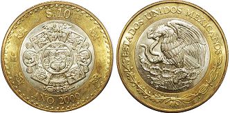 Mexico coin 10 pesos 2000 millennium change