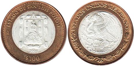Mexico coin 100 Pesos 2004 San Luis Potosí