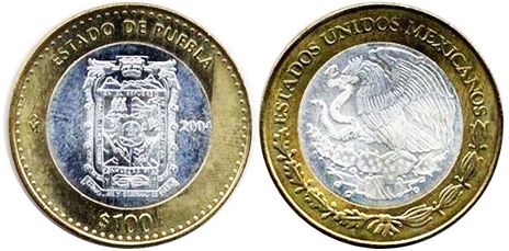 Mexico coin 100 Pesos 2004 Puebla