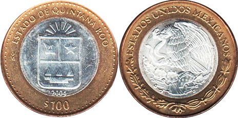 Mexico coin 100 Pesos 2004 Quintana Roo