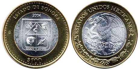 Mexico coin 100 Pesos 2004 Sonora