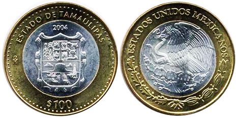 Mexico coin 100 Pesos 2004 Tamaulipas