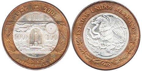 Mexico coin 100 Pesos 2005 Fundación del Banco