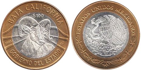 Mexico coin 100 Pesos 2005 Baja California