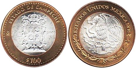 Mexico coin 100 Pesos 2005 Campeche