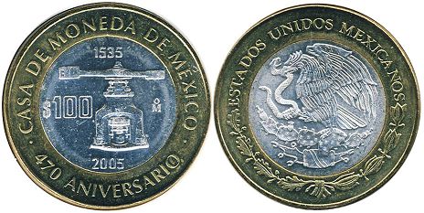 Mexico coin 100 Pesos 2005 Casa of Moneda