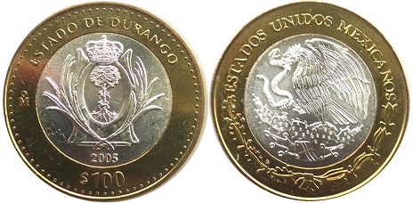 Mexico coin 100 Pesos 2005 Durango