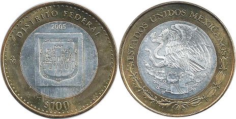Mexico coin 100 Pesos 2005 Distrito Federal