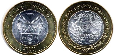 Mexico coin 100 Pesos 2005 Hidalgo
