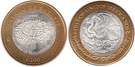 Mexico coin 100 Pesos 2007 Nayarit