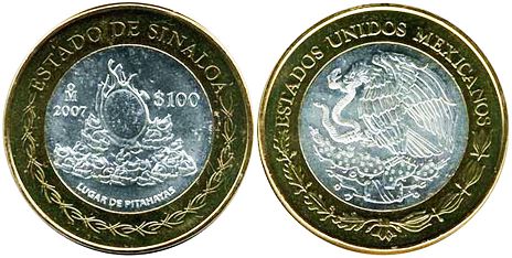 Mexico coin 100 Pesos 2007 Sinaloa