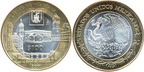 Mexico coin 100 Pesos 2007 Tlaxcala