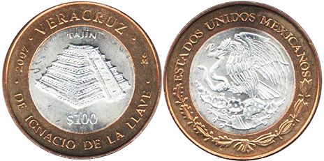 Mexico coin 100 Pesos 2007 Veracruz