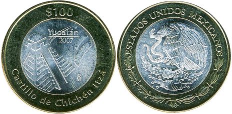 Mexico coin 100 Pesos 2007 Yucatan