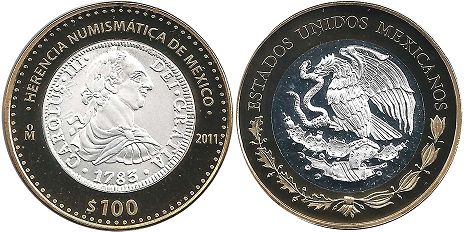 Mexico coin 100 Pesos 2011 busto
