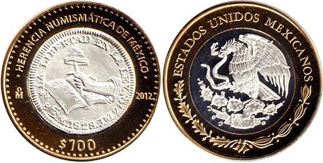 Mexico coin 100 Pesos 2012 republicana