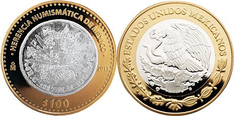 Mexico coin 100 Pesos 2013 resplandor resellada