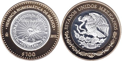 Mexico coin 100 Pesos 2013 zapatista of Suriana