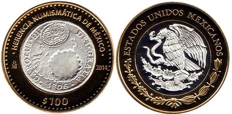Mexico coin 100 Pesos 2014 Guayana Inglesa