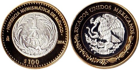 Mexico coin 100 Pesos 2014 ¼ of real