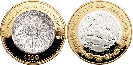 Mexico coin 100 Pesos 2014 Muera Huerta