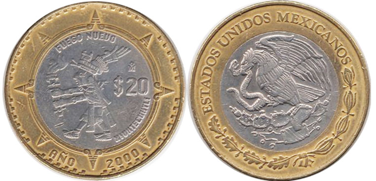 Mexican coin 20 pesos 2000 Señor del Fuego