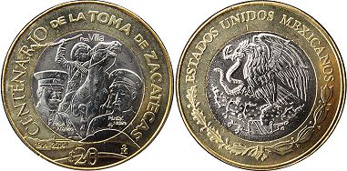 Mexico coin 20 pesos 2014 Toma of Zacatecas