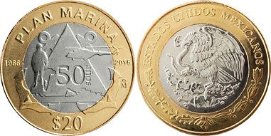 Mexico coin 20 pesos 2016 Plan Marina