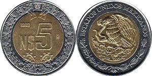 Mexico coin 5 pesos 1993
