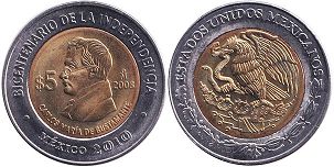 Mexico coin 5 pesos 2008 Charles María of Bustamante